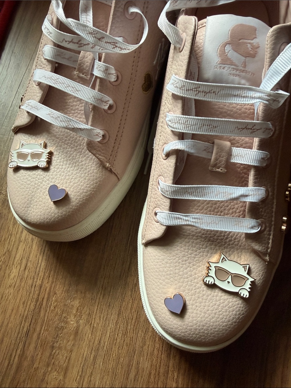 Karl Lagerfeld Pale Pink Heart & Charm Lace-Up Sneakers - Picture 3 of 11